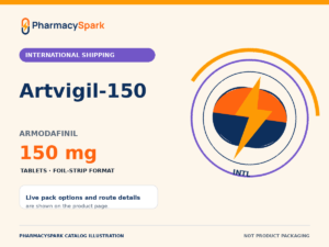 PharmacySpark catalog illustration for Artvigil-150, armodafinil 150 mg, International shipping